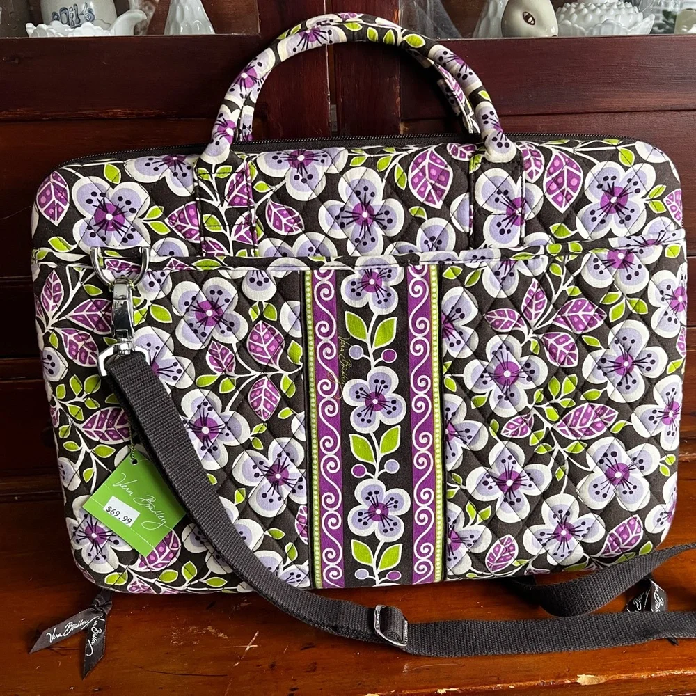 Retired Vera Bradley hard shell laptop portfolio case/bag retired Plum petals - Picture 1 of 10